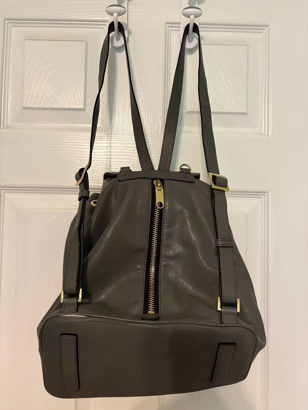 Flawed condition, Milly Grey Leather Backpack Purse w/ Gold Hardware 3