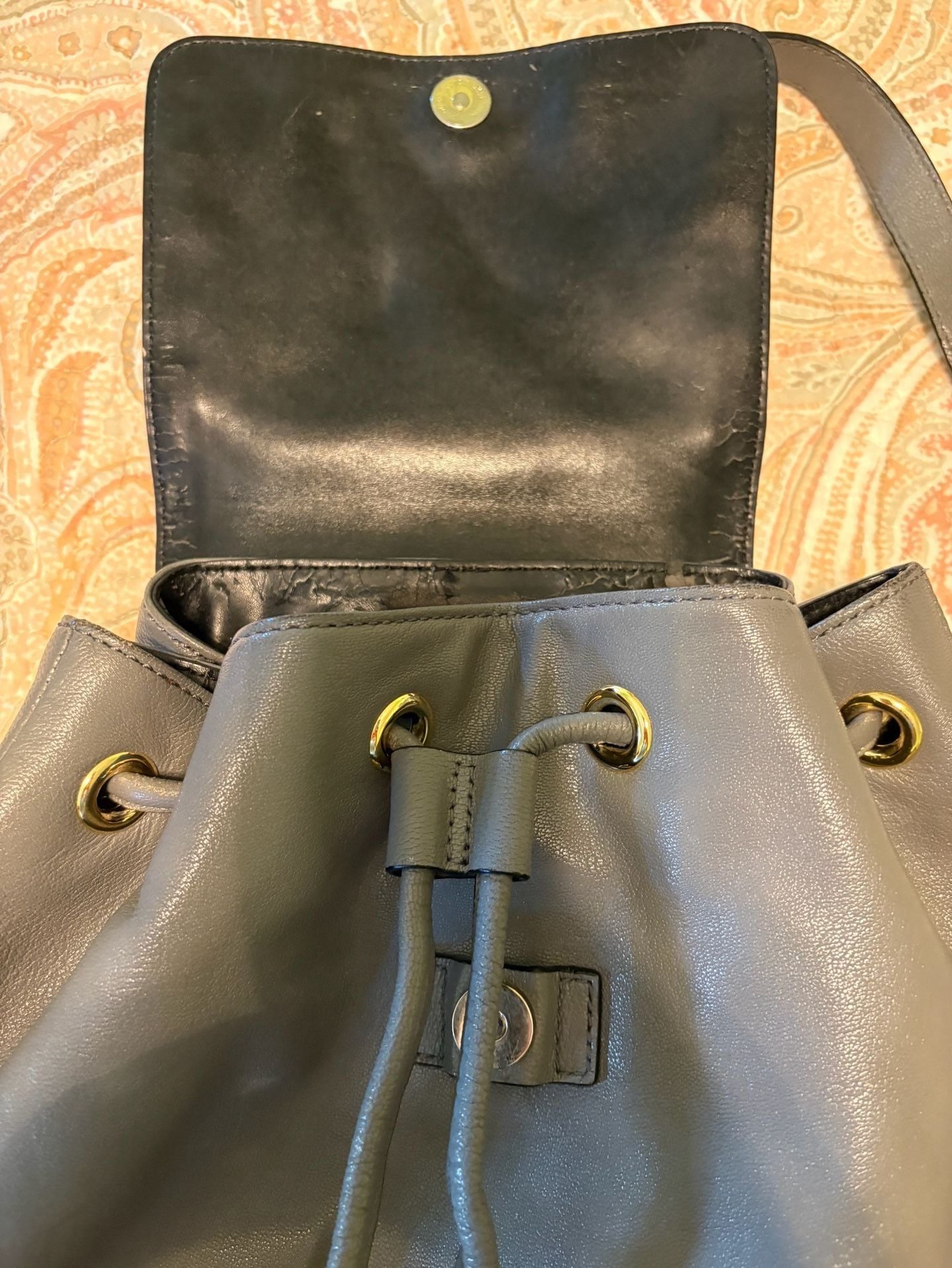 Flawed condition, Milly Grey Leather Backpack Purse w/ Gold Hardware 5