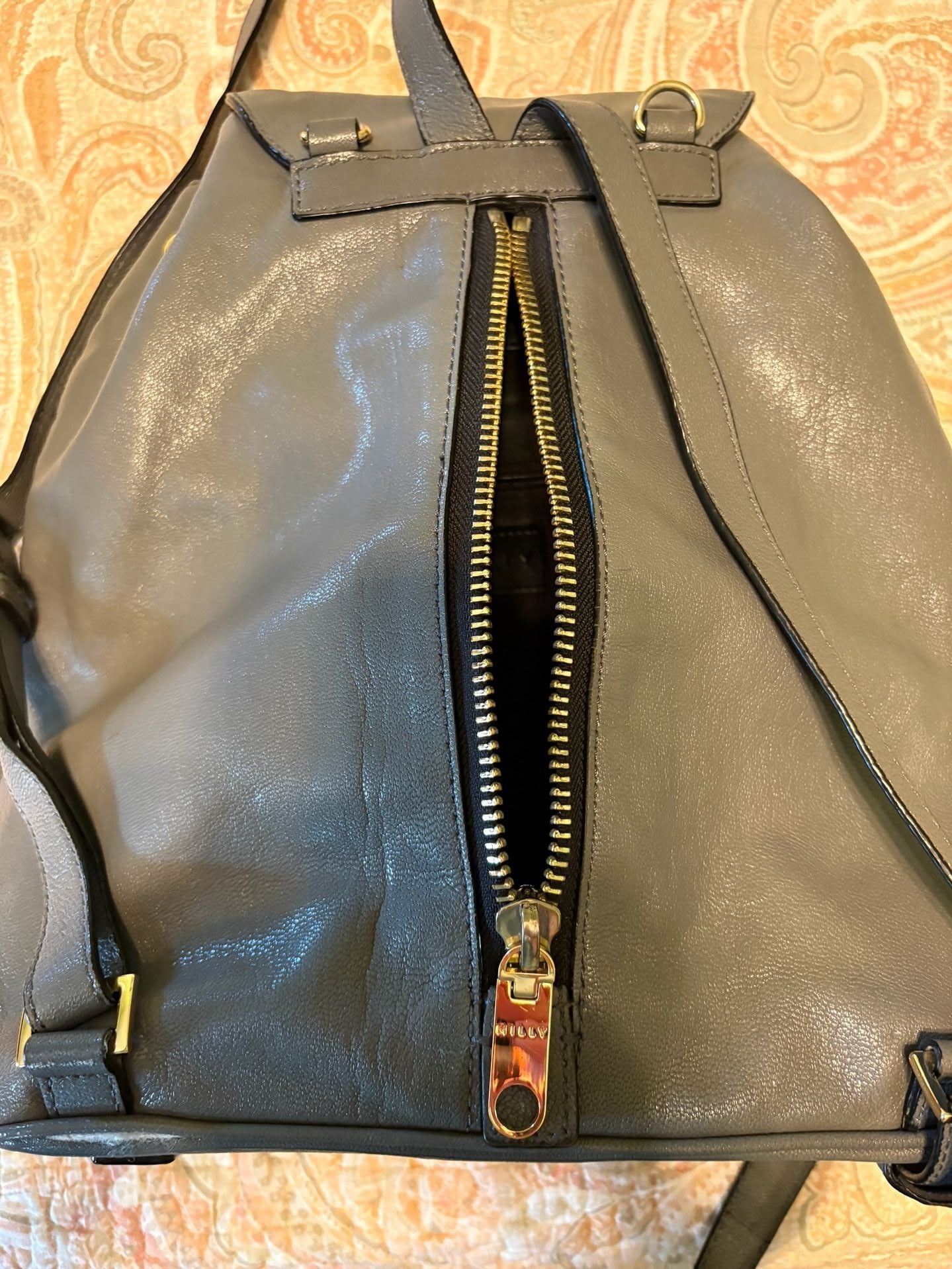 Flawed condition, Milly Grey Leather Backpack Purse w/ Gold Hardware 4