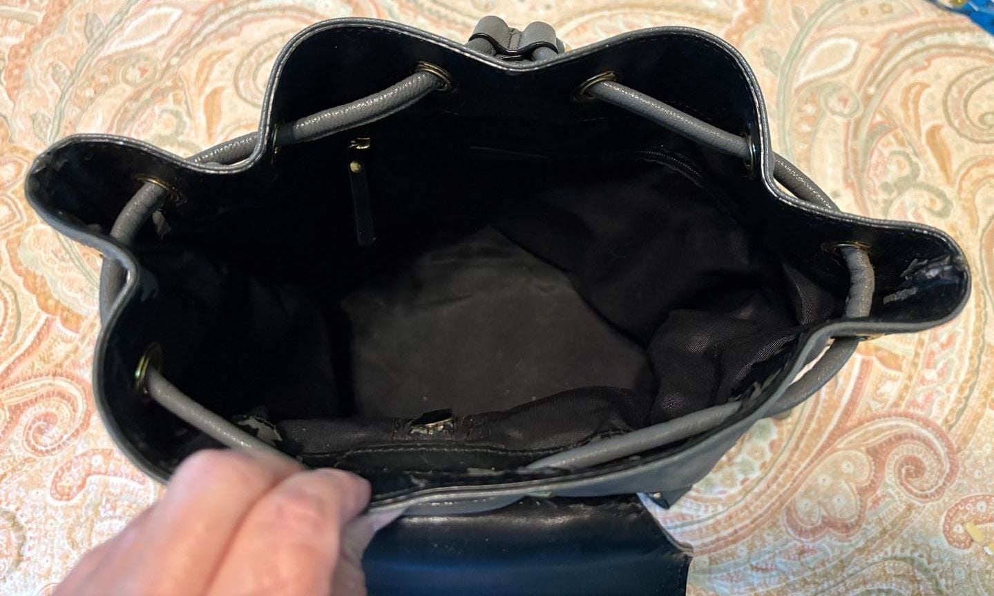 Flawed condition, Milly Grey Leather Backpack Purse w/ Gold Hardware 10