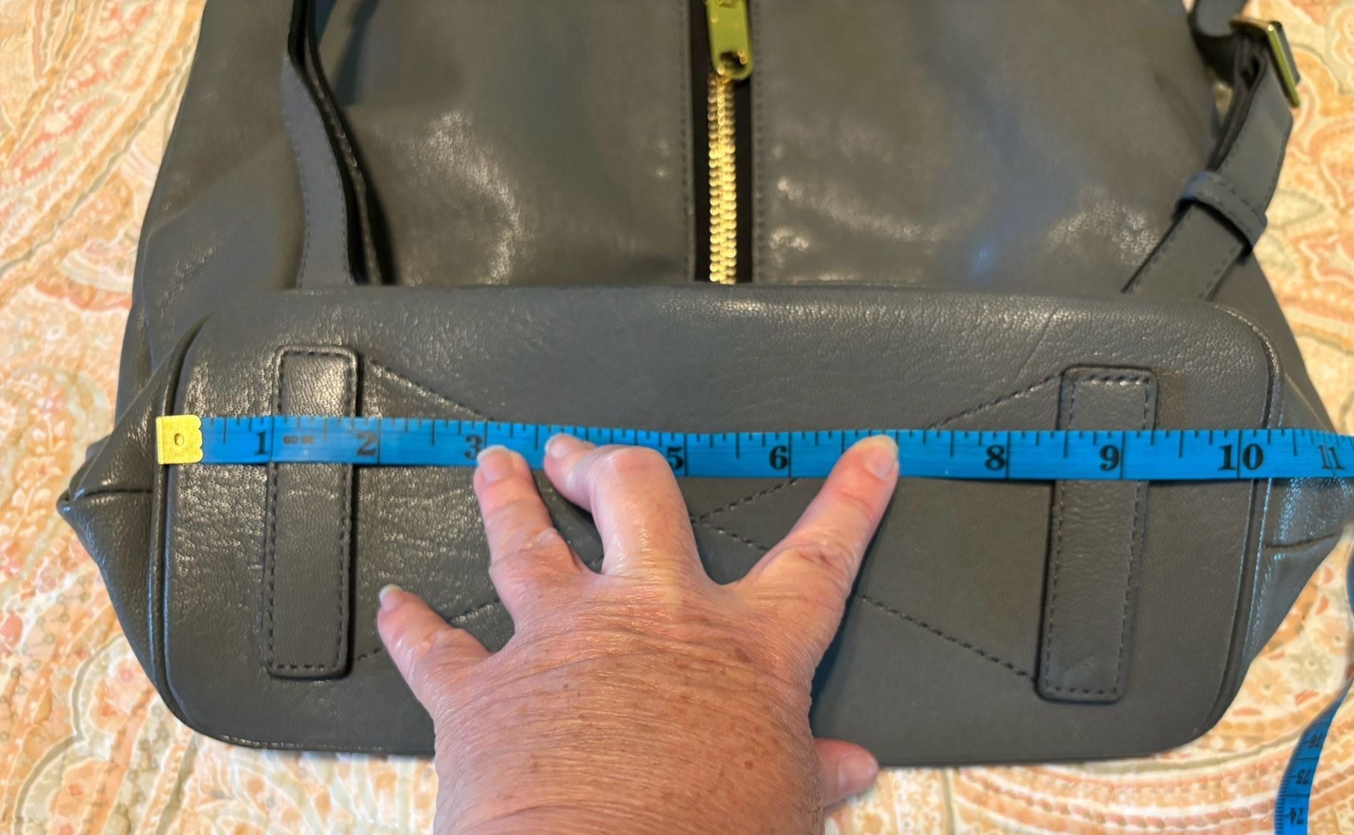 Flawed condition, Milly Grey Leather Backpack Purse w/ Gold Hardware 11