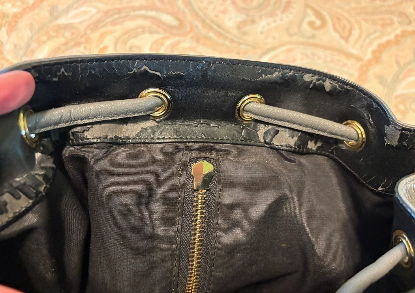 Flawed condition, Milly Grey Leather Backpack Purse w/ Gold Hardware 14