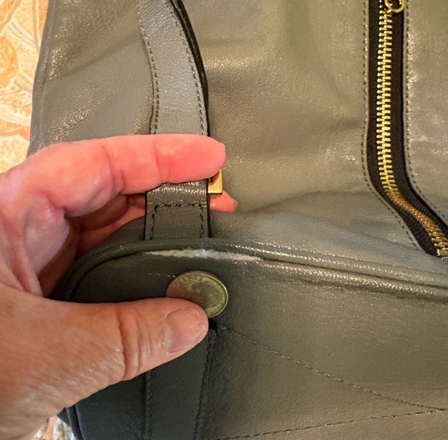 Flawed condition, Milly Grey Leather Backpack Purse w/ Gold Hardware 16