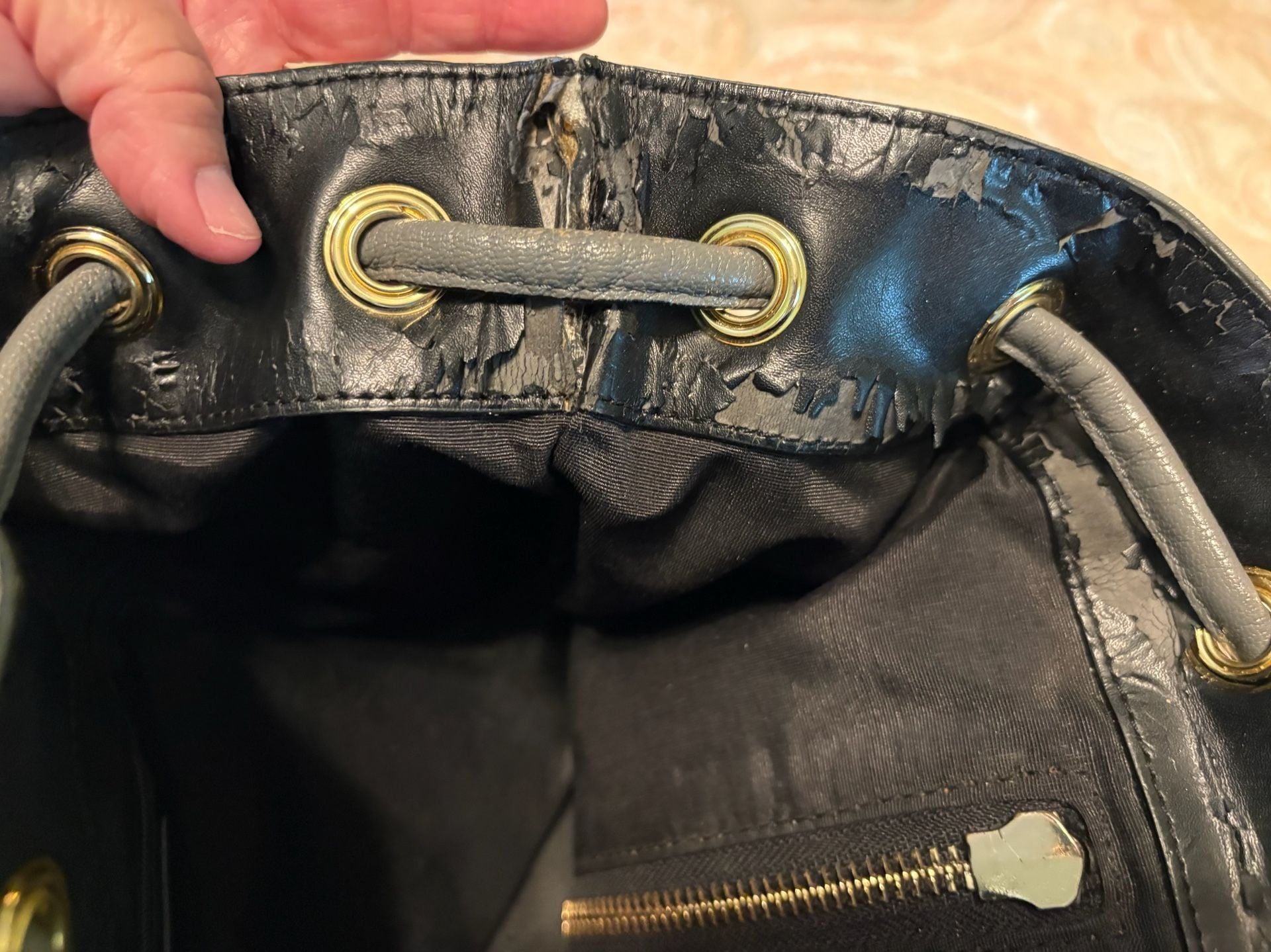 Flawed condition, Milly Grey Leather Backpack Purse w/ Gold Hardware 15
