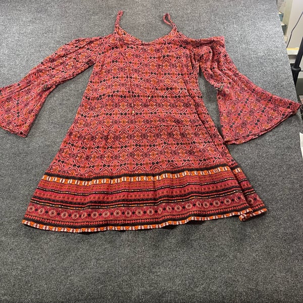 Xhilaration Boho Cold Shoulder Bell Sleeve Dress Red Orange