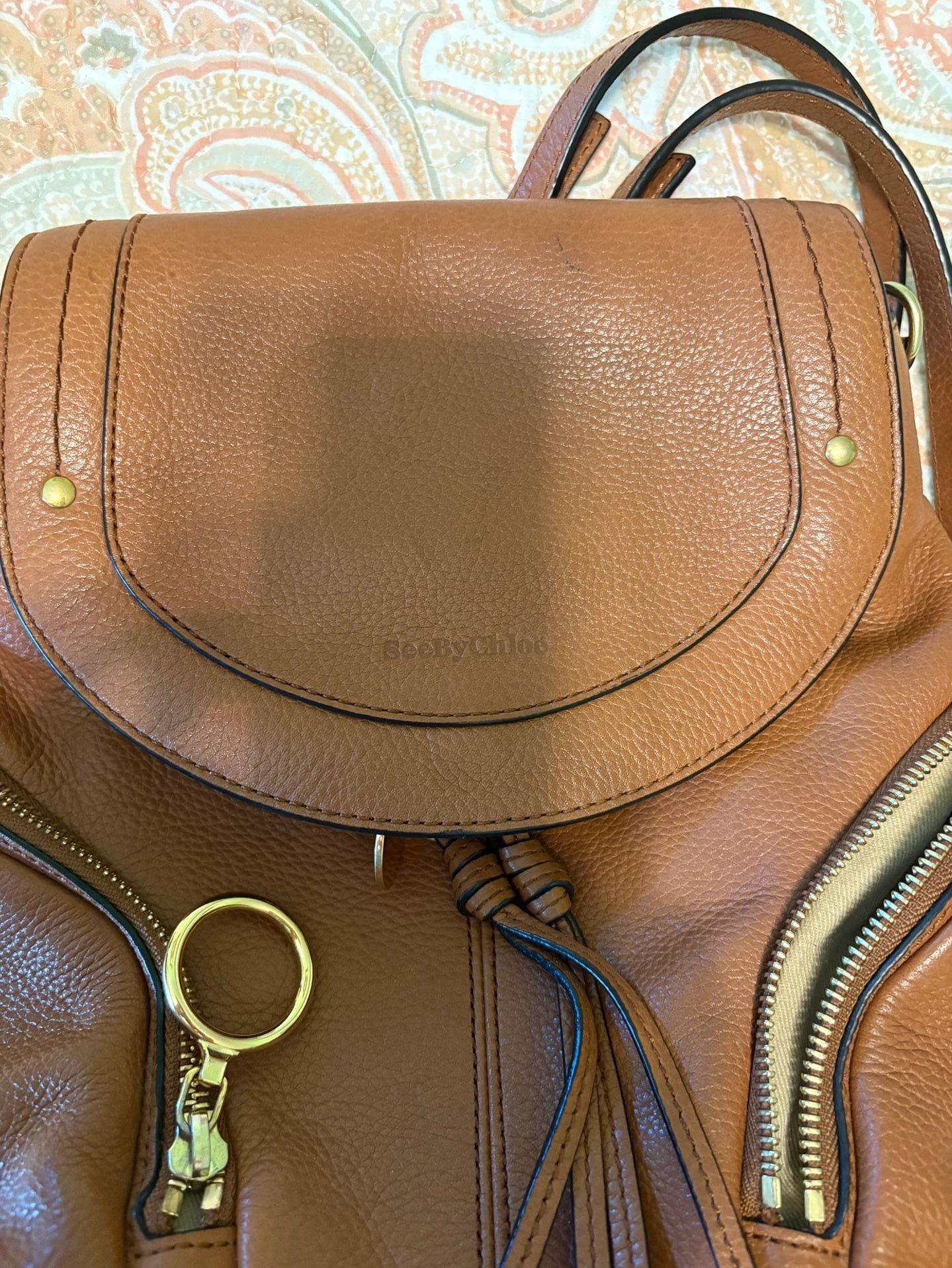 GUC See By Chloé Olga Backpack Caramel Brown Leather 8