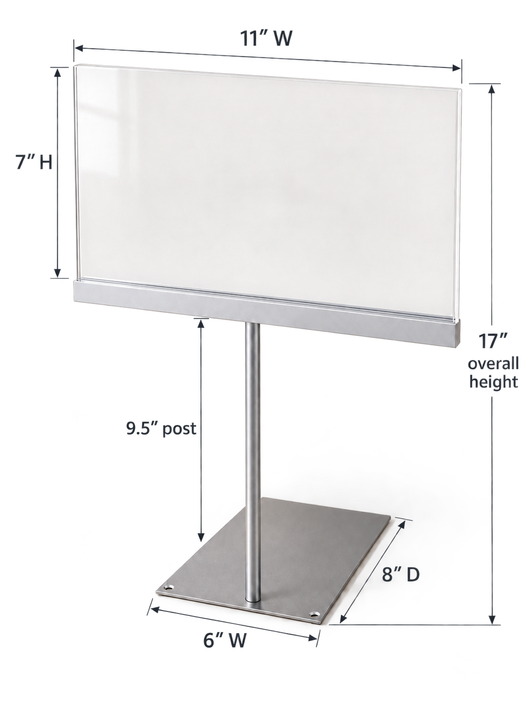 7 Heavy-Duty Acrylic Tabletop Sign Holders w/ Metal Base- NEW 11”x7” 17” tall 3