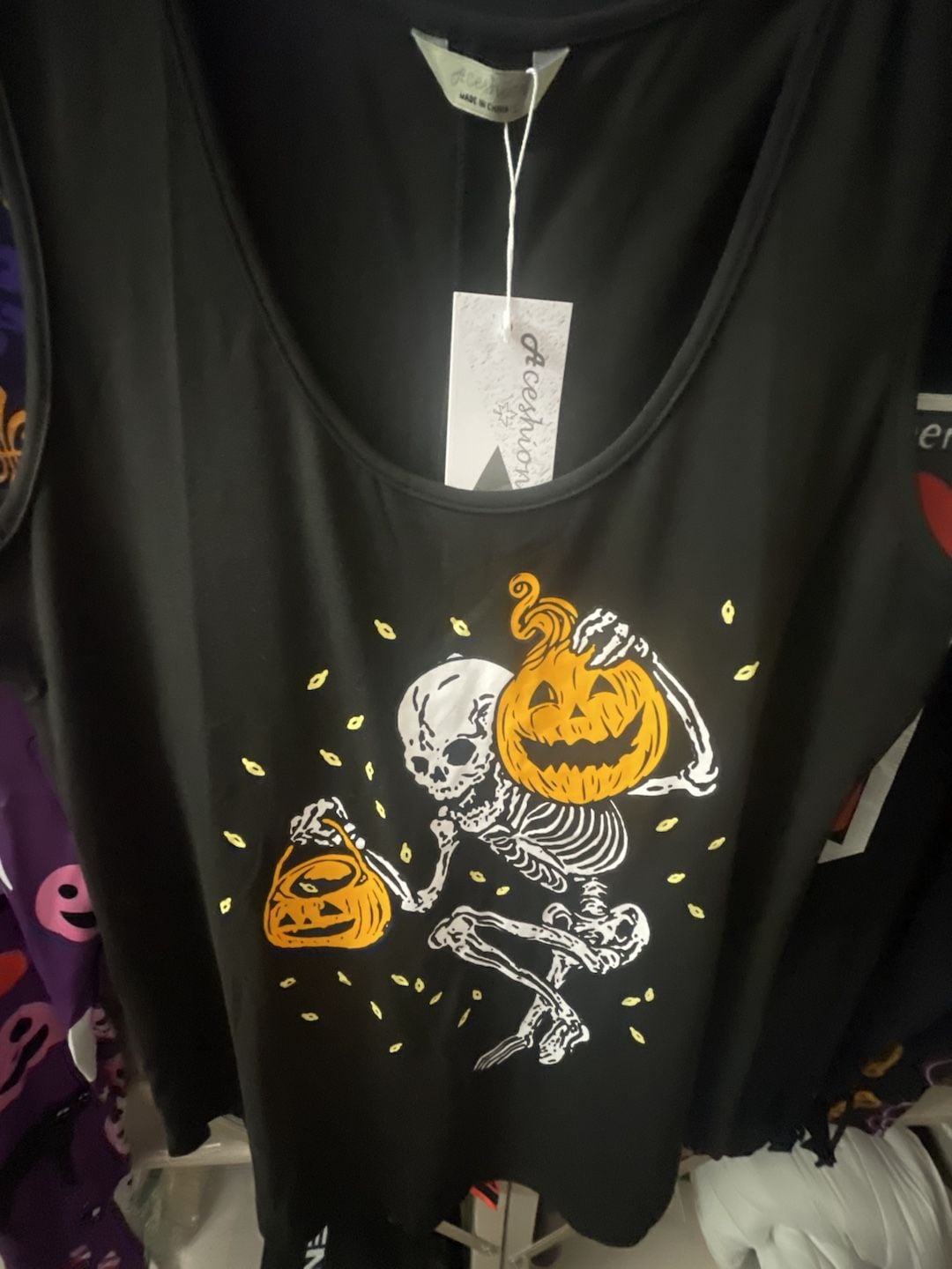 Aceshion Tank Top Size L Black Skeleton Pumpkin Halloween 3
