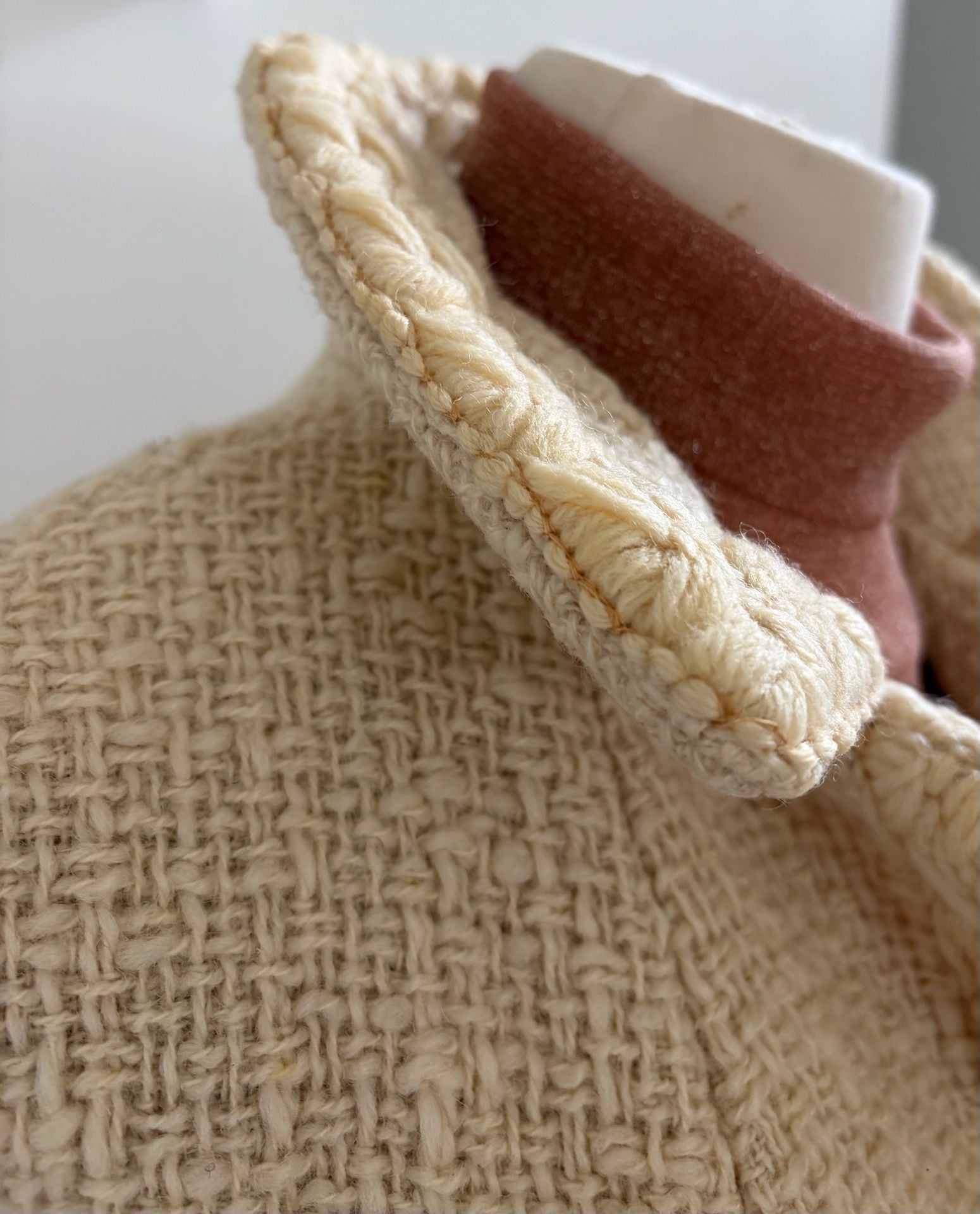 Vintage 1950s Cream Textured Wool Coat With Braided Trim 6