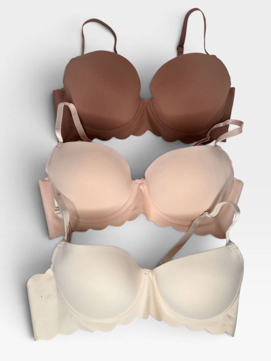 Felina Lingerie Bundle of Three Bras Size 36C Neutral Scalloped Edges 1