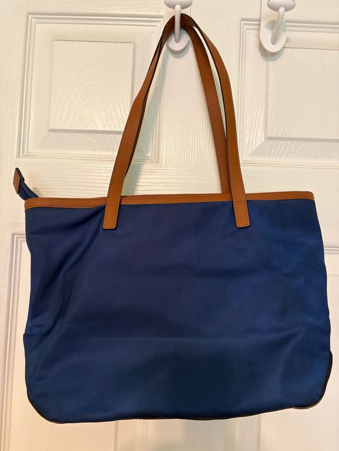 GUC Michael Kors Kempton Navy Blue Nylon Tote Bag with Brown Trim 3