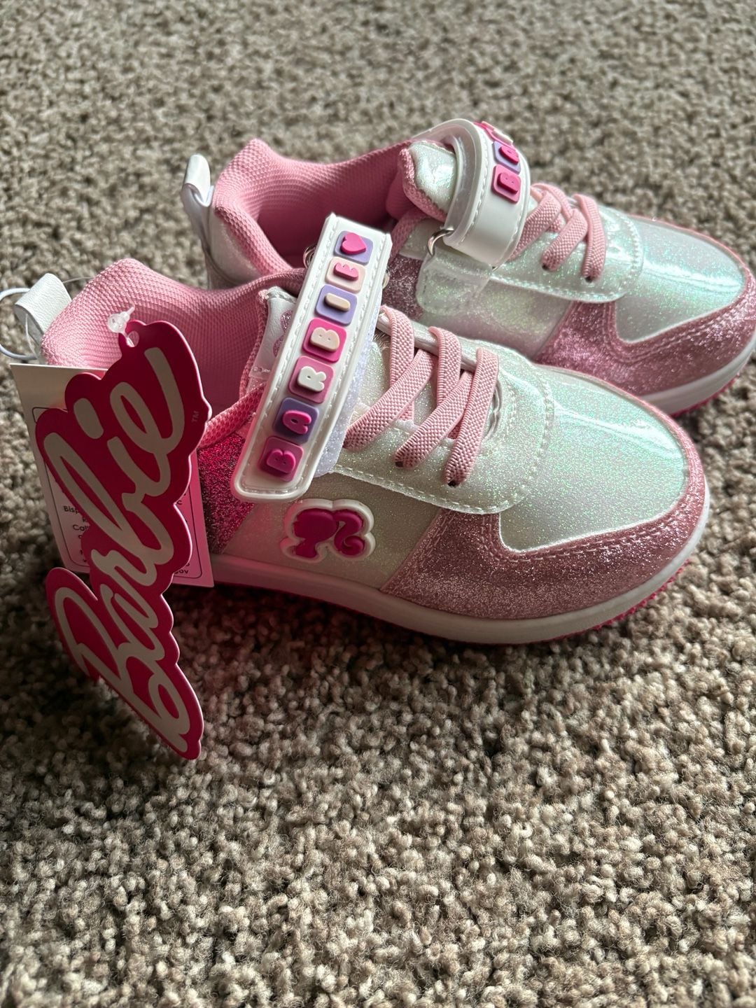 Barbie Pink And White Glitter Sneaker 8c 2