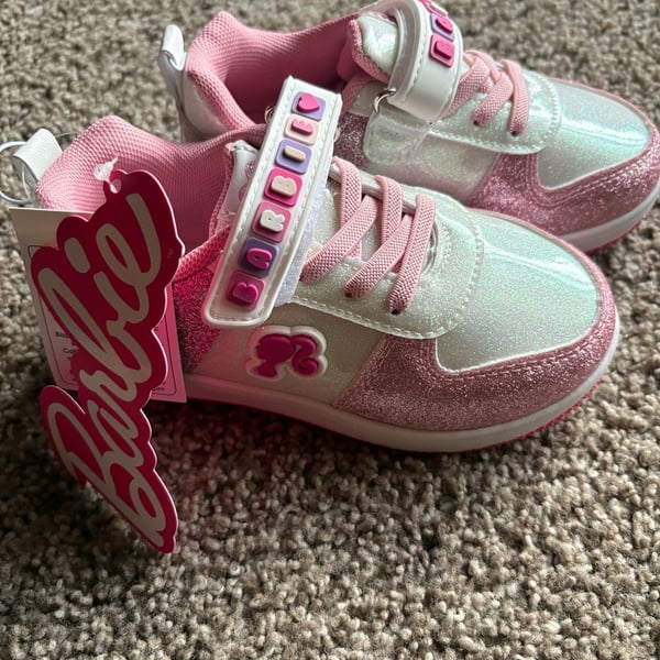 Barbie Pink And White Glitter Sneaker 8c