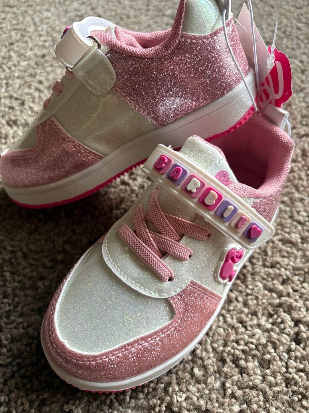 Barbie Pink And White Glitter Sneaker 8c 3