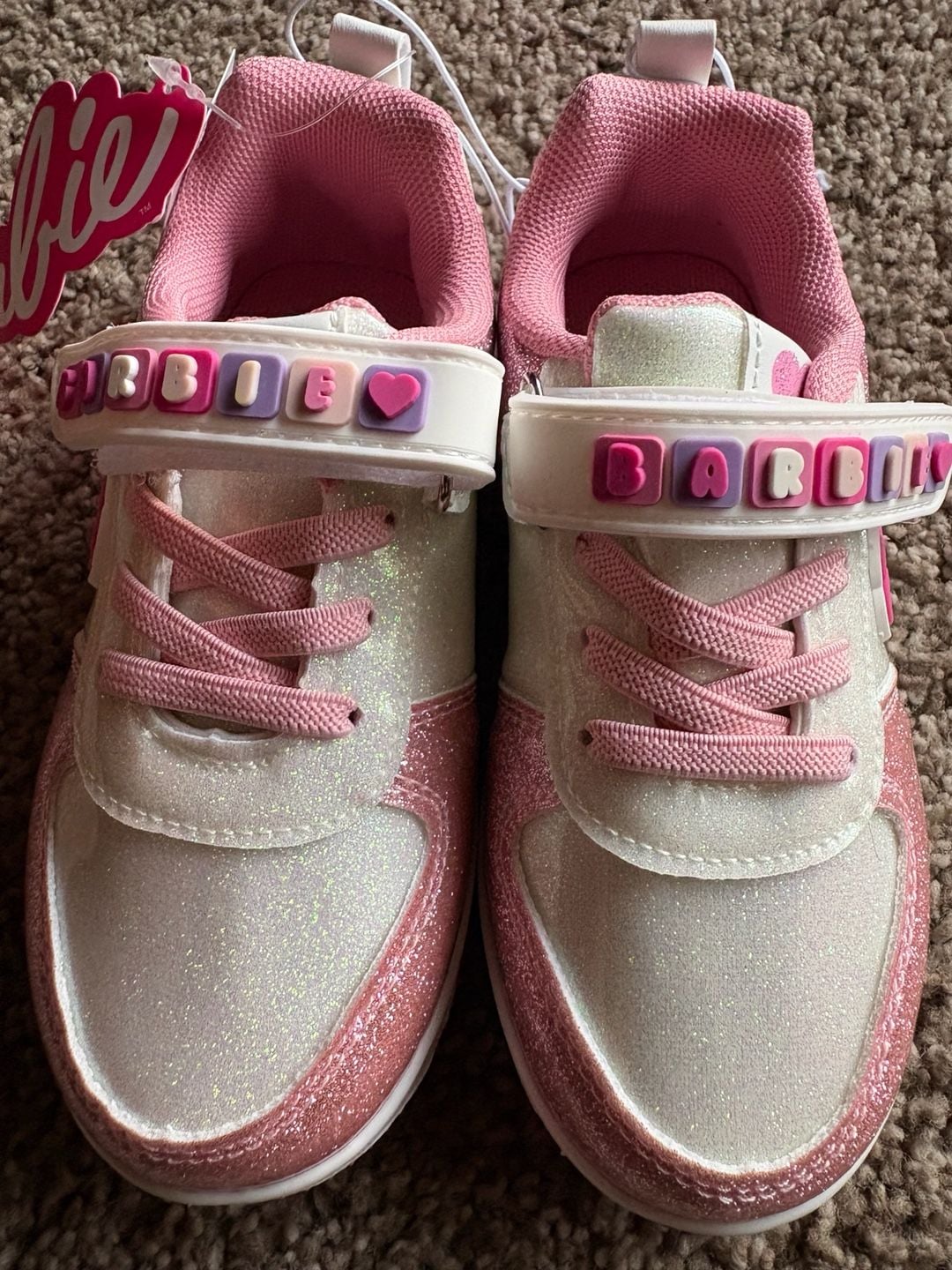 Barbie Pink And White Glitter Sneaker 8c 4
