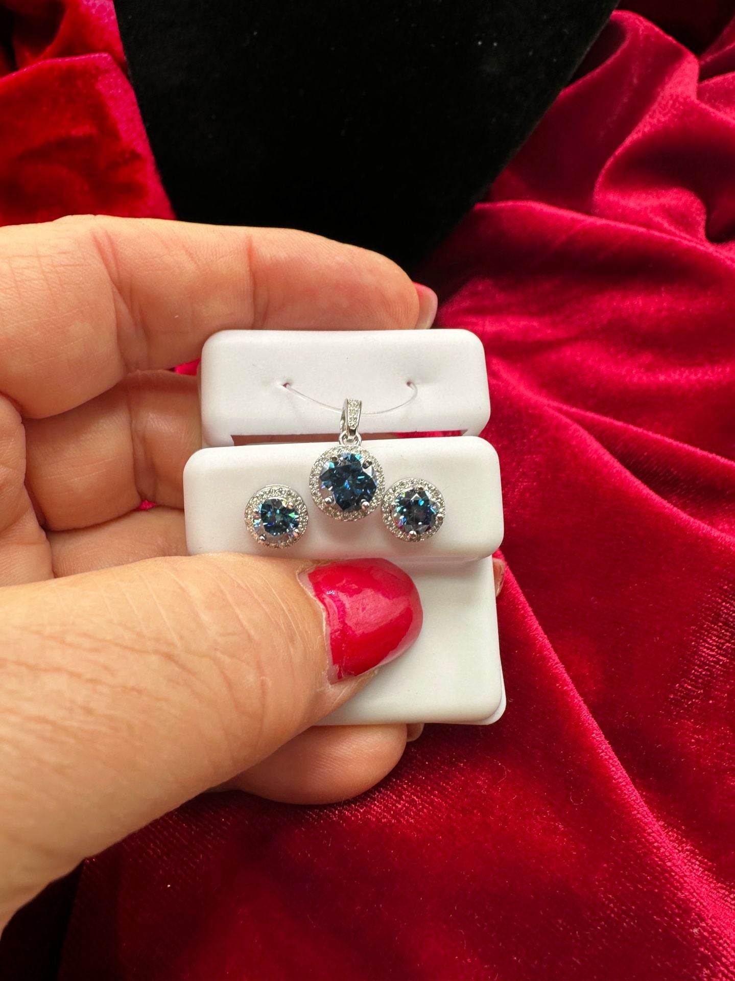 New 925 Sterling Silver Blue Sapphire Pendant & Stud Earrings Set 4