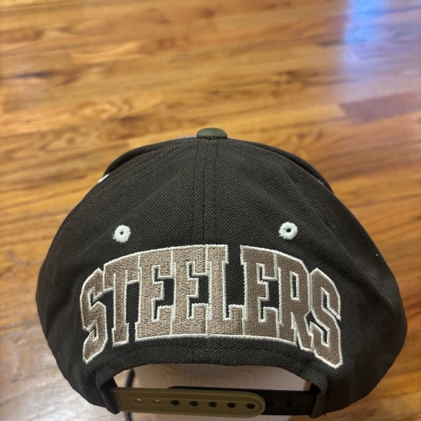 Pittsburgh Steelers NFL Snapback Hat Cap Grey Brown Green Vintage Spell Out