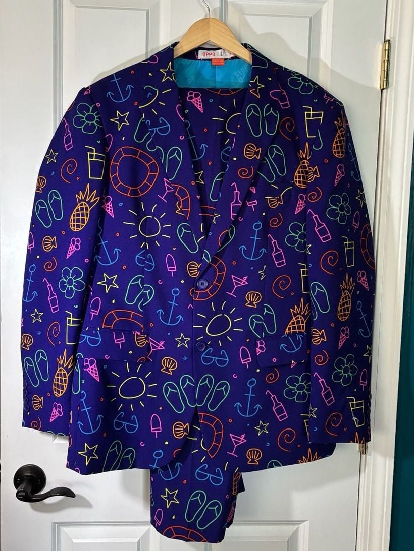 OppoSuits Doodle Dude Tropical Suit 2pc US 44 Like New 10