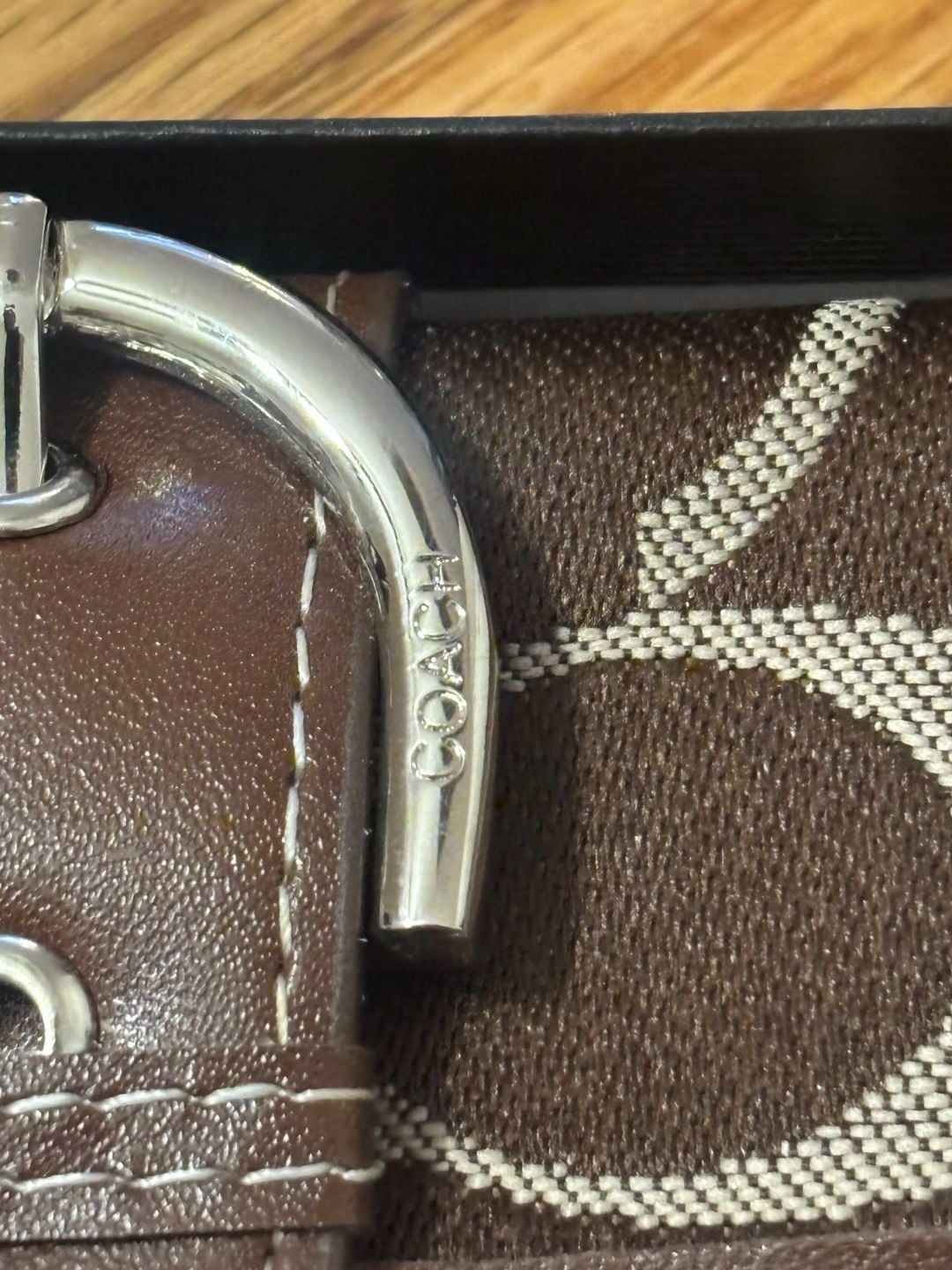 Coach Signature C Brown Canvas Leather Checkbook Wallet With Belt Buckle 4