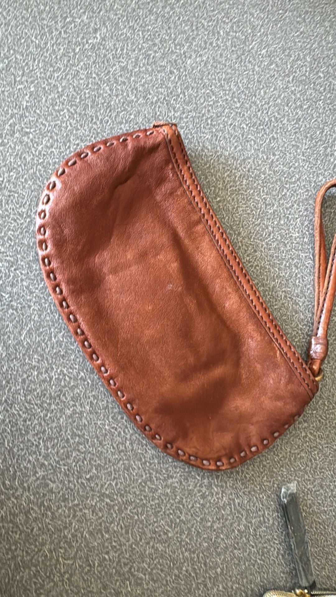 Lucky Brand Leather Wristlet Brown Whipstitch Pouch 3