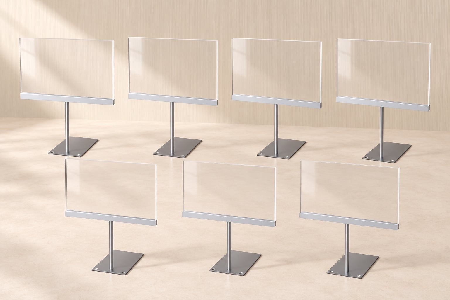 7 Heavy-Duty Acrylic Tabletop Sign Holders w/ Metal Base- NEW 11”x7” 17” tall 2