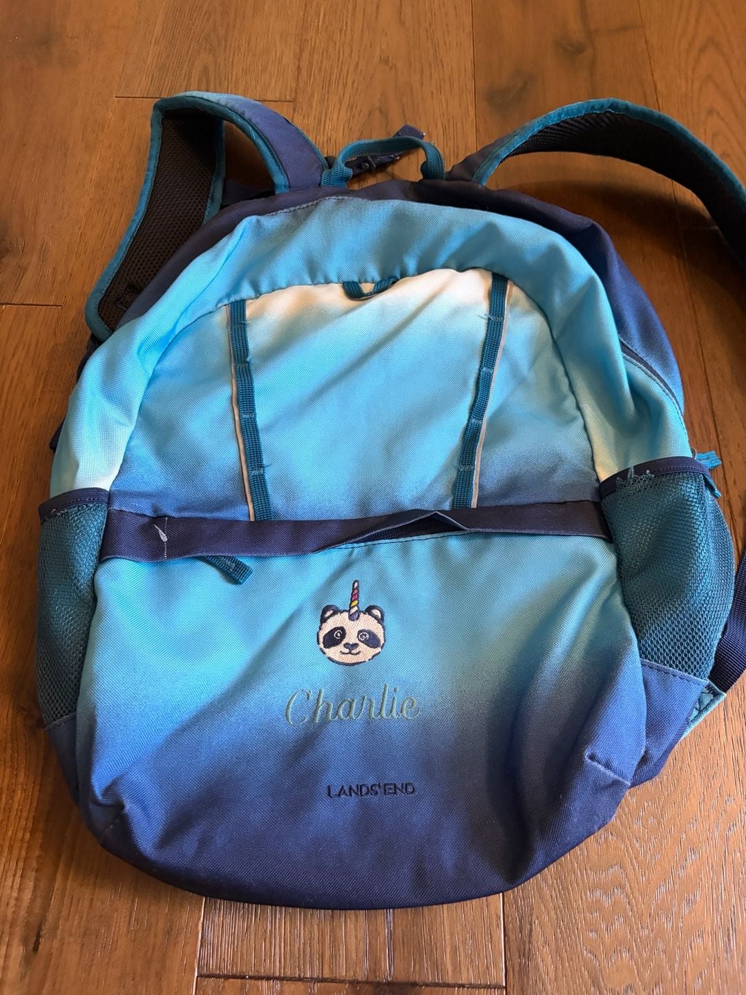 Lands' End Kids Backpack Panda Unicorn Blue Gradient 2
