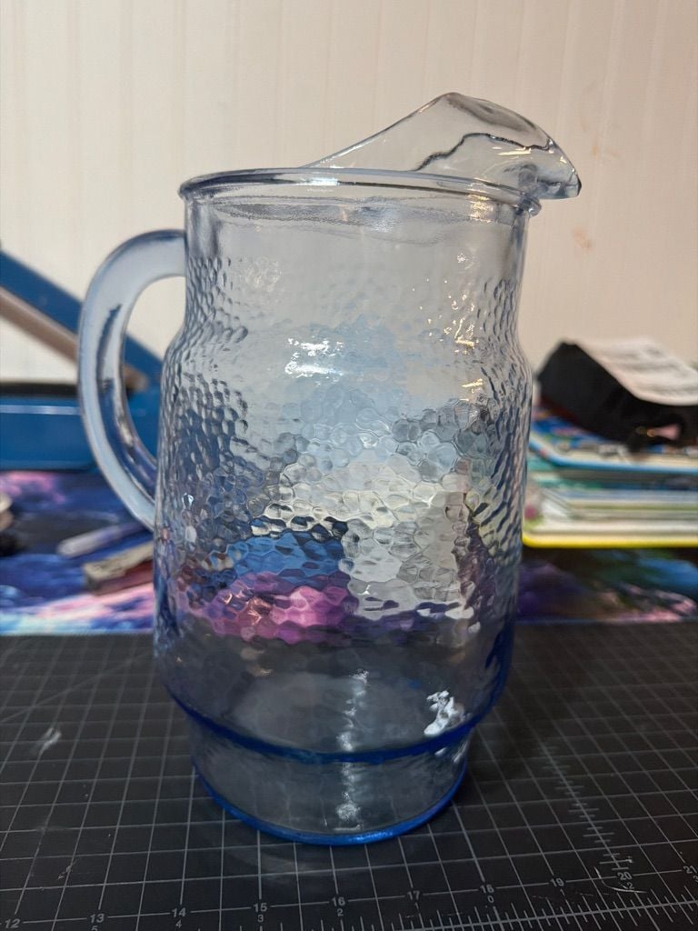 Anchor Hocking Blue Glass Pitcher Crinkle Textured 1