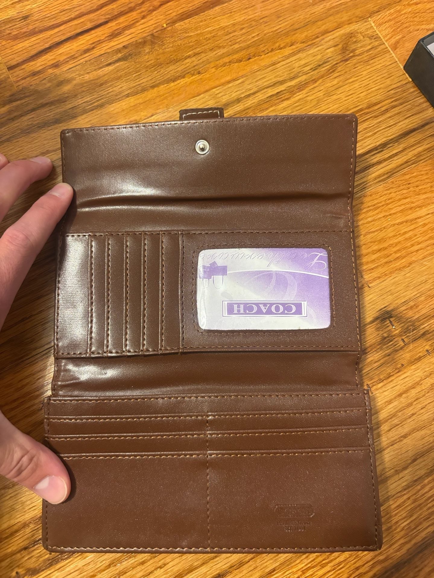 Coach Signature C Brown Canvas Leather Checkbook Wallet With Belt Buckle 6