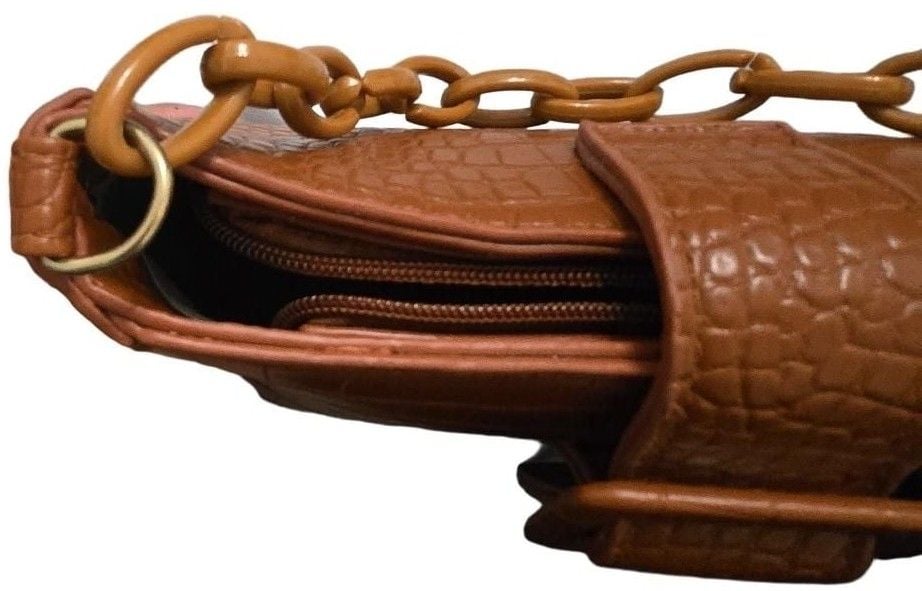  Crocodile Embossed Buckle Decor Shoulder Bag Brown 7