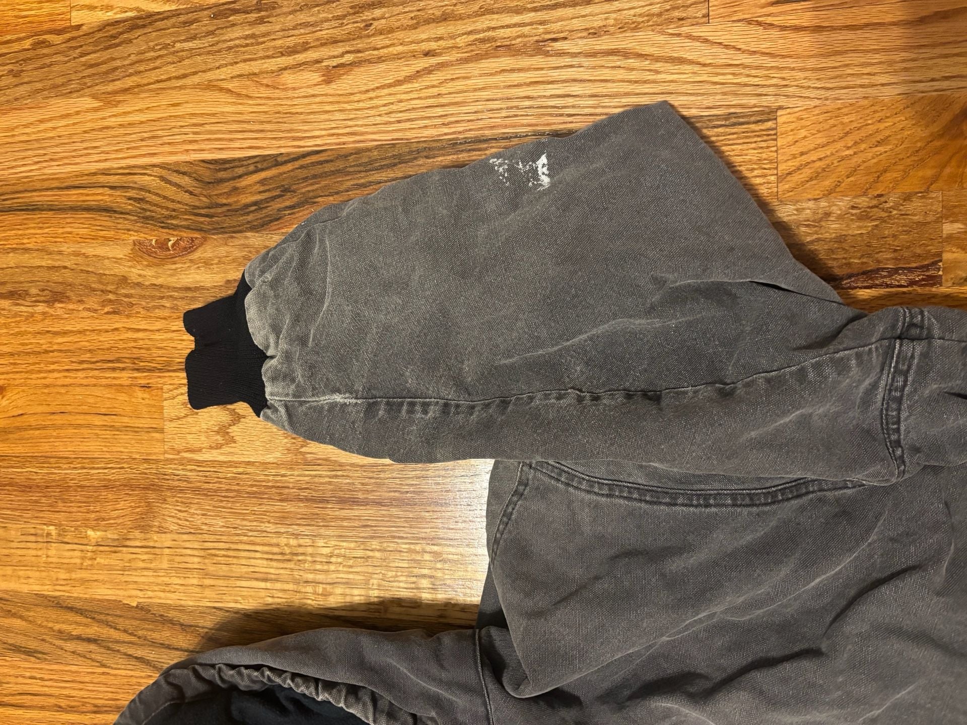 Duxbak Canvas Insulated Hooded Work Jacket Black Distressed Paint Splatter 7