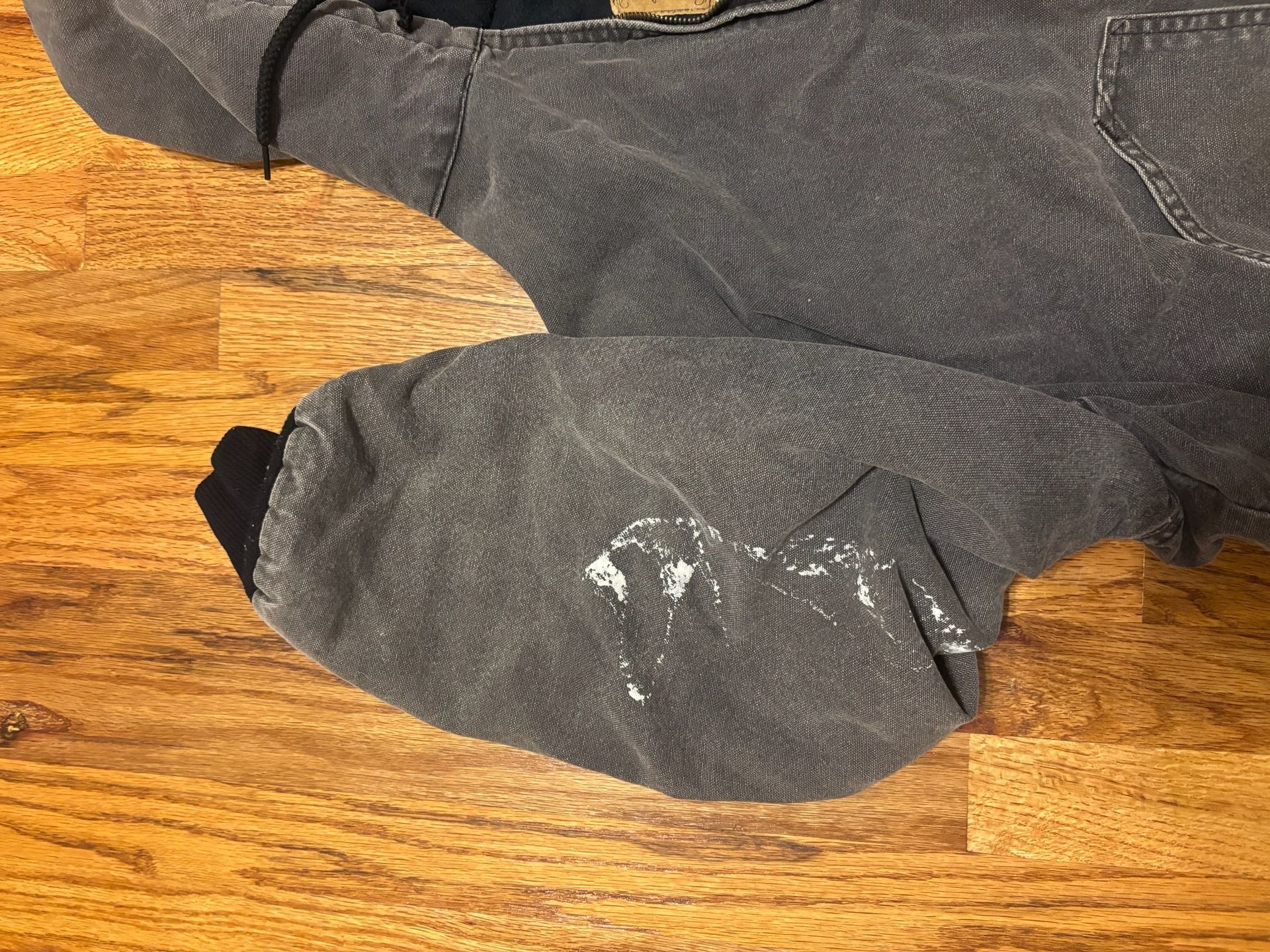 Duxbak Canvas Insulated Hooded Work Jacket Black Distressed Paint Splatter 8