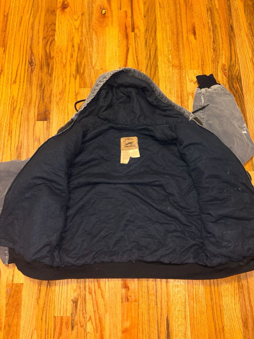 Duxbak Canvas Insulated Hooded Work Jacket Black Distressed Paint Splatter 9