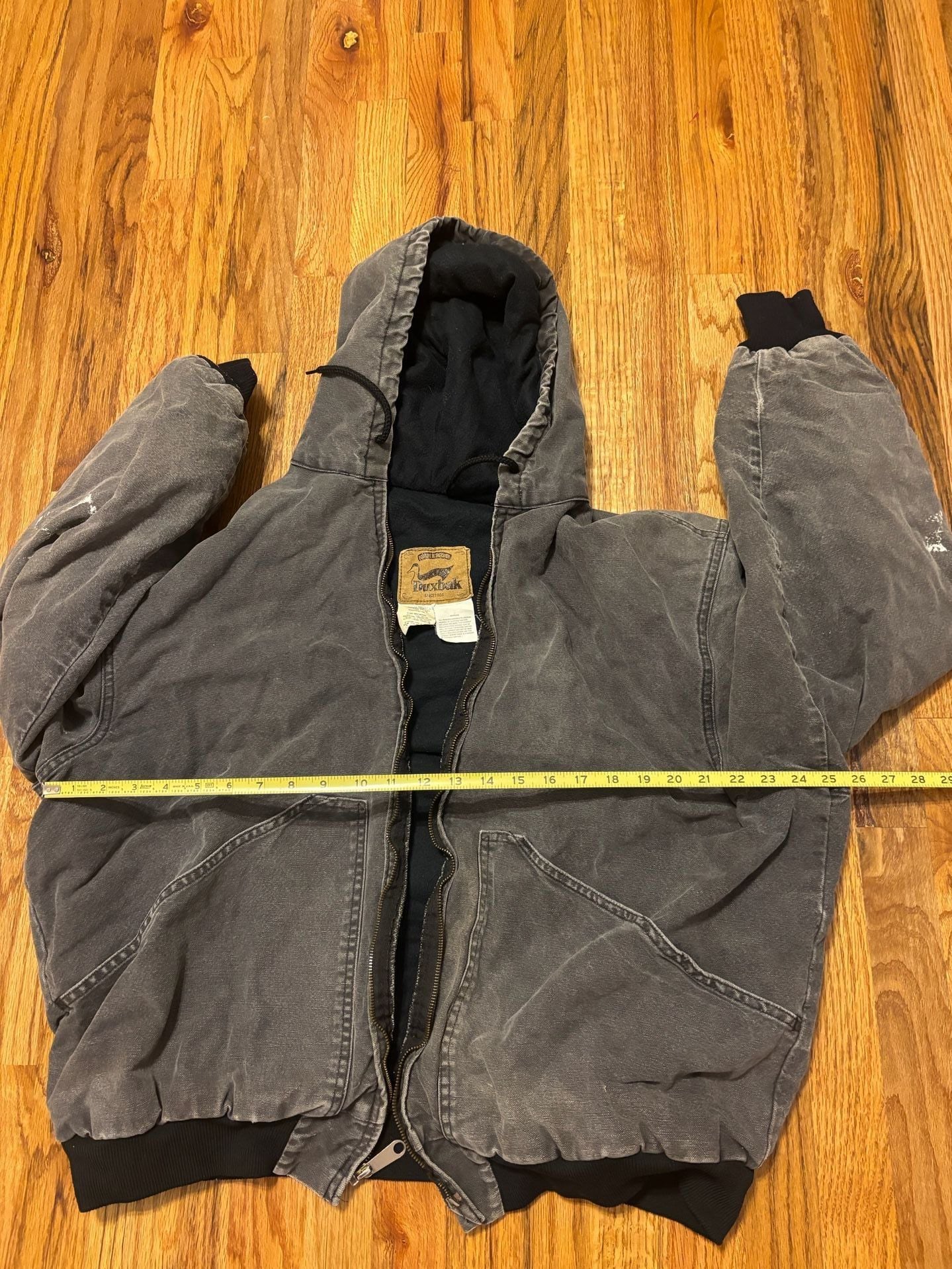 Duxbak Canvas Insulated Hooded Work Jacket Black Distressed Paint Splatter 6