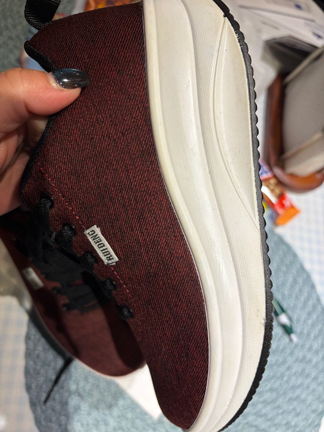 RUIDENG Platform Sneakers Burgundy Red Black Chunky Walking Shoes 7