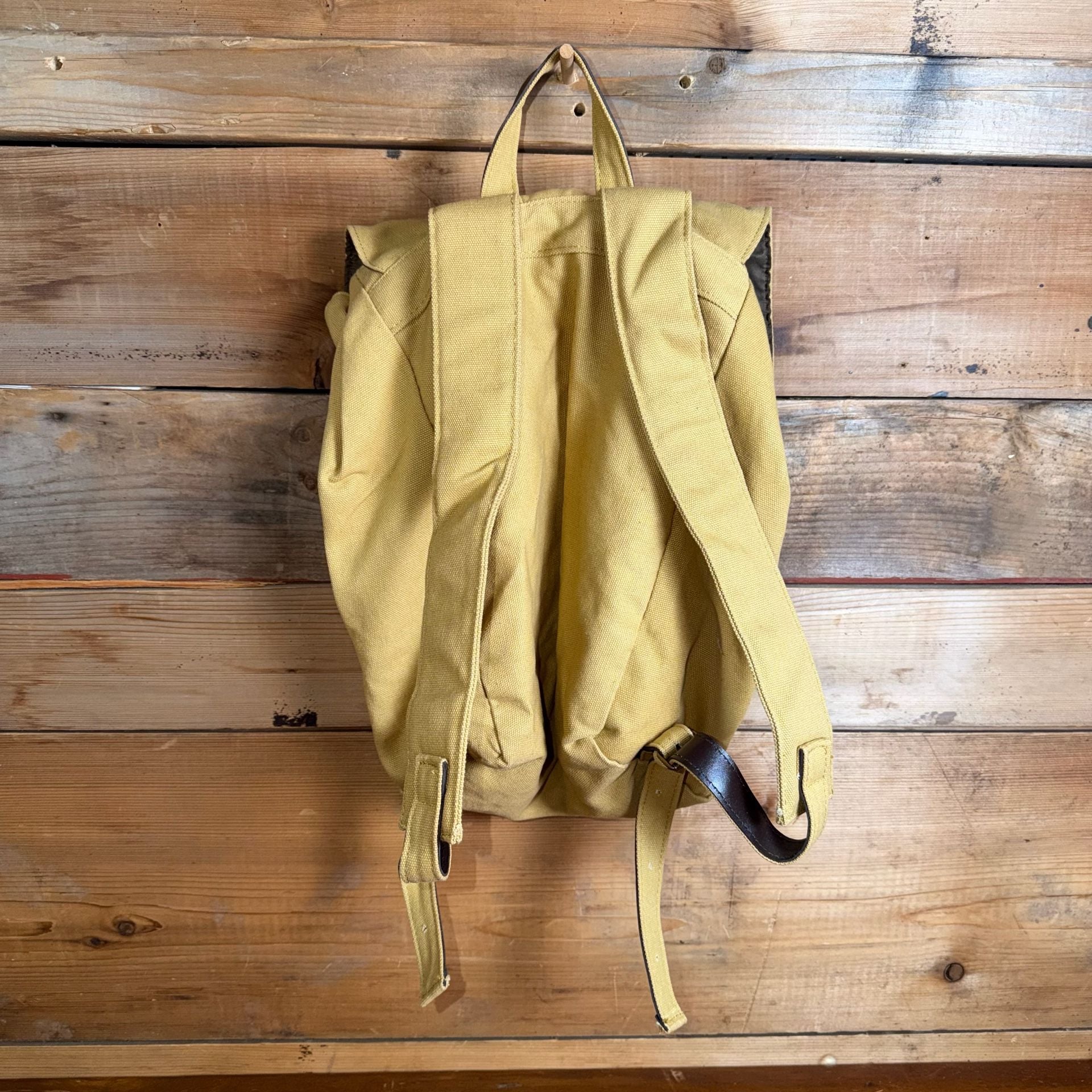 Monat Canvas Backpack Yellow Brown Leather Trim 3