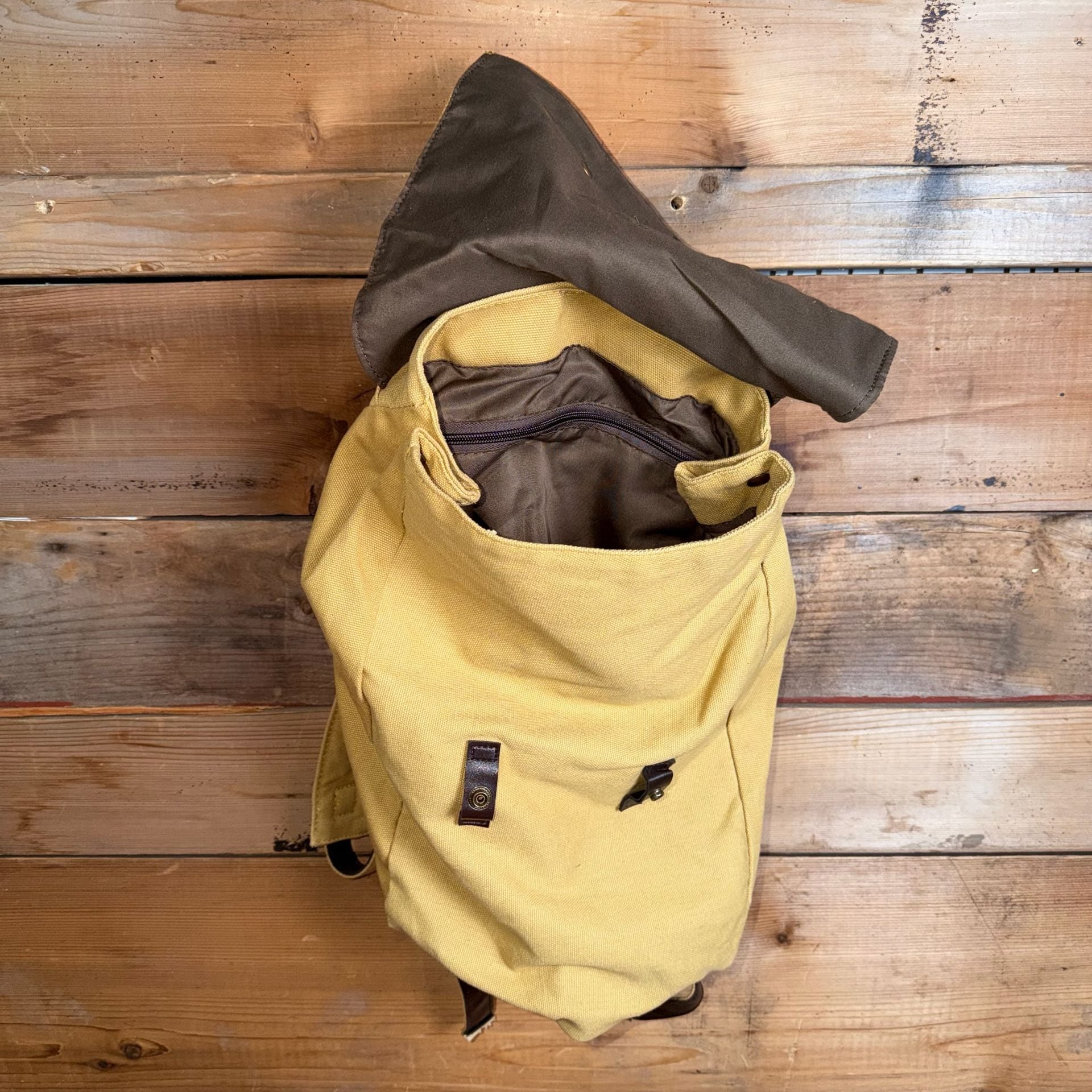Monat Canvas Backpack Yellow Brown Leather Trim 4