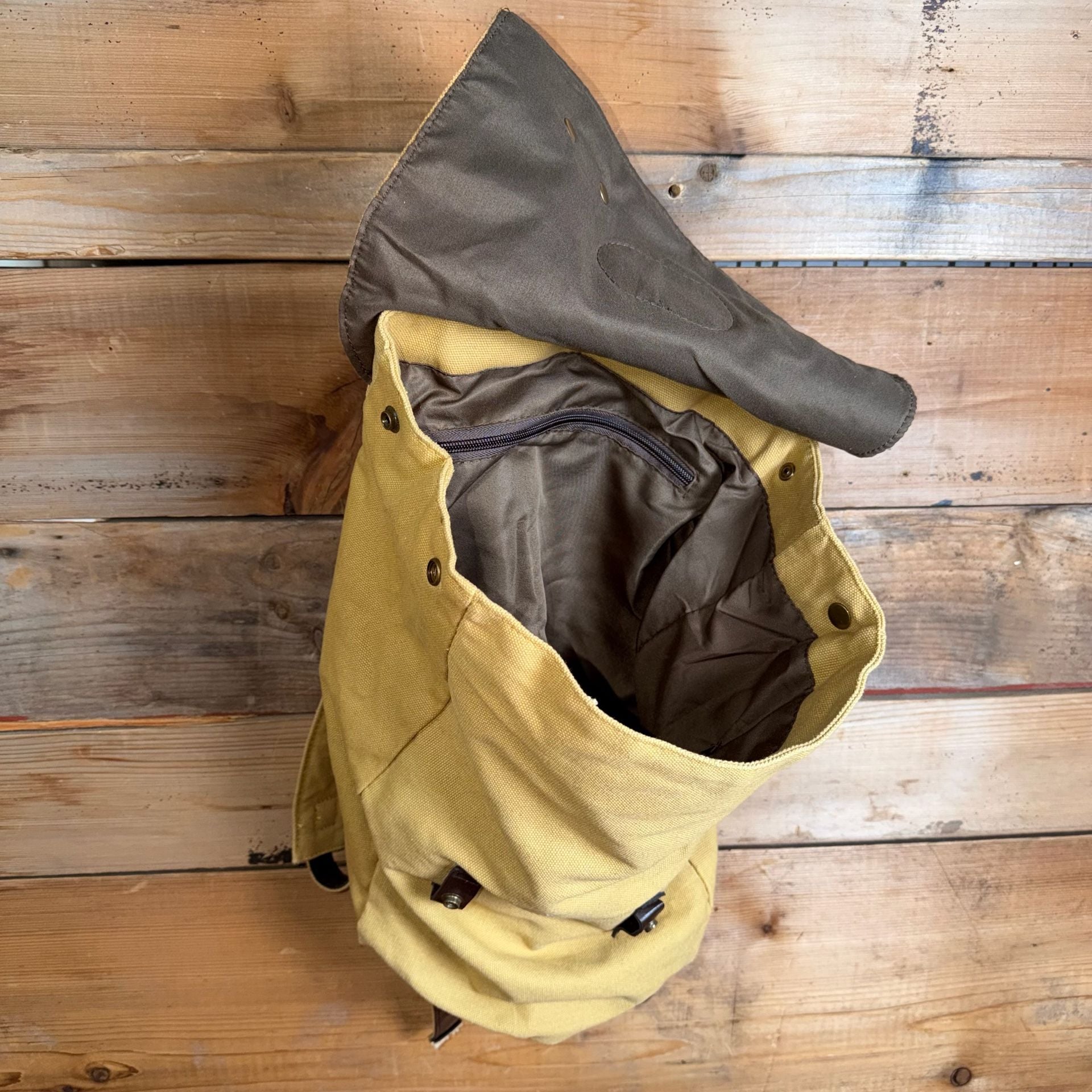 Monat Canvas Backpack Yellow Brown Leather Trim 5