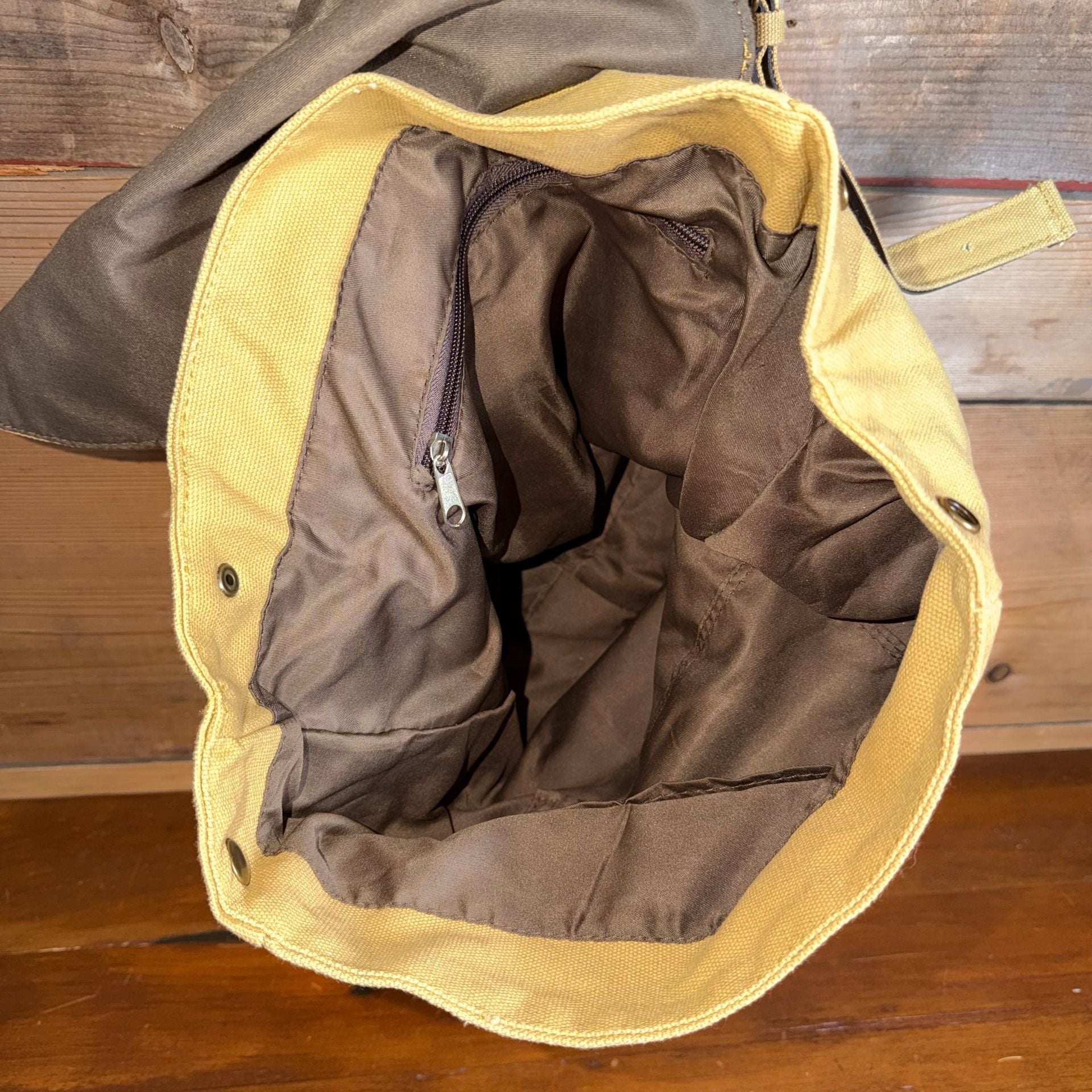 Monat Canvas Backpack Yellow Brown Leather Trim 6