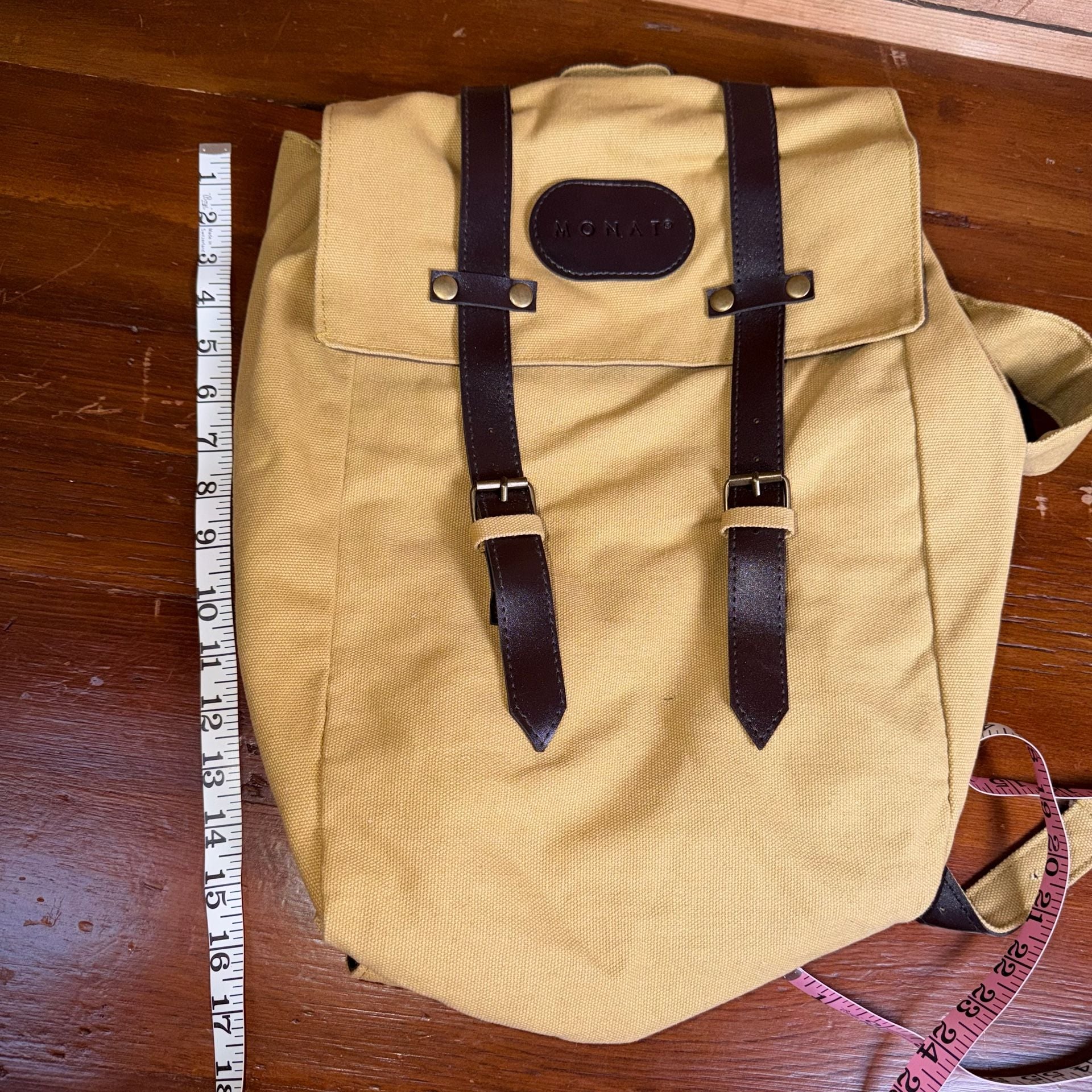 Monat Canvas Backpack Yellow Brown Leather Trim 7
