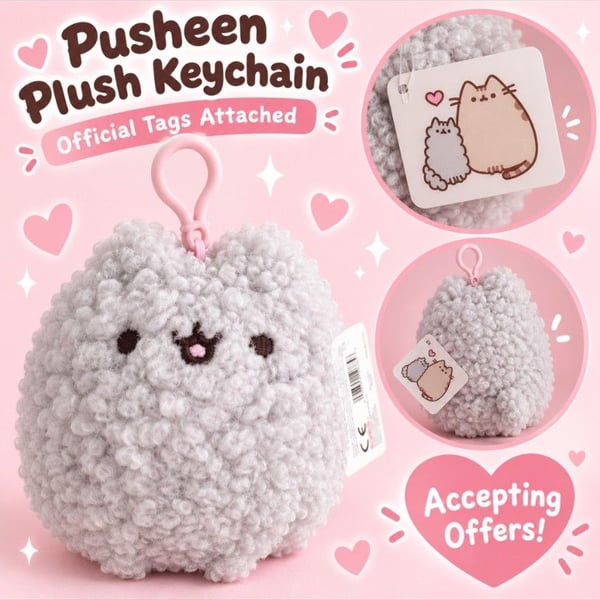 Pusheen Plush Keychain Stormy Grey Fuzzy Sherpa NWT