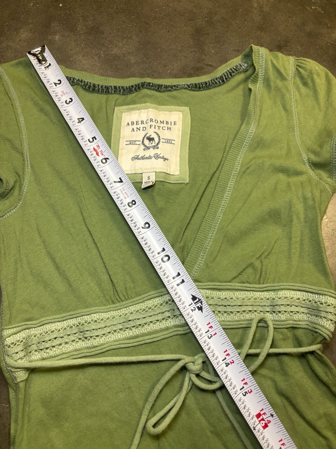 Abercrombie & Fitch Top Size S Green V-Neck Lace Y2K 7