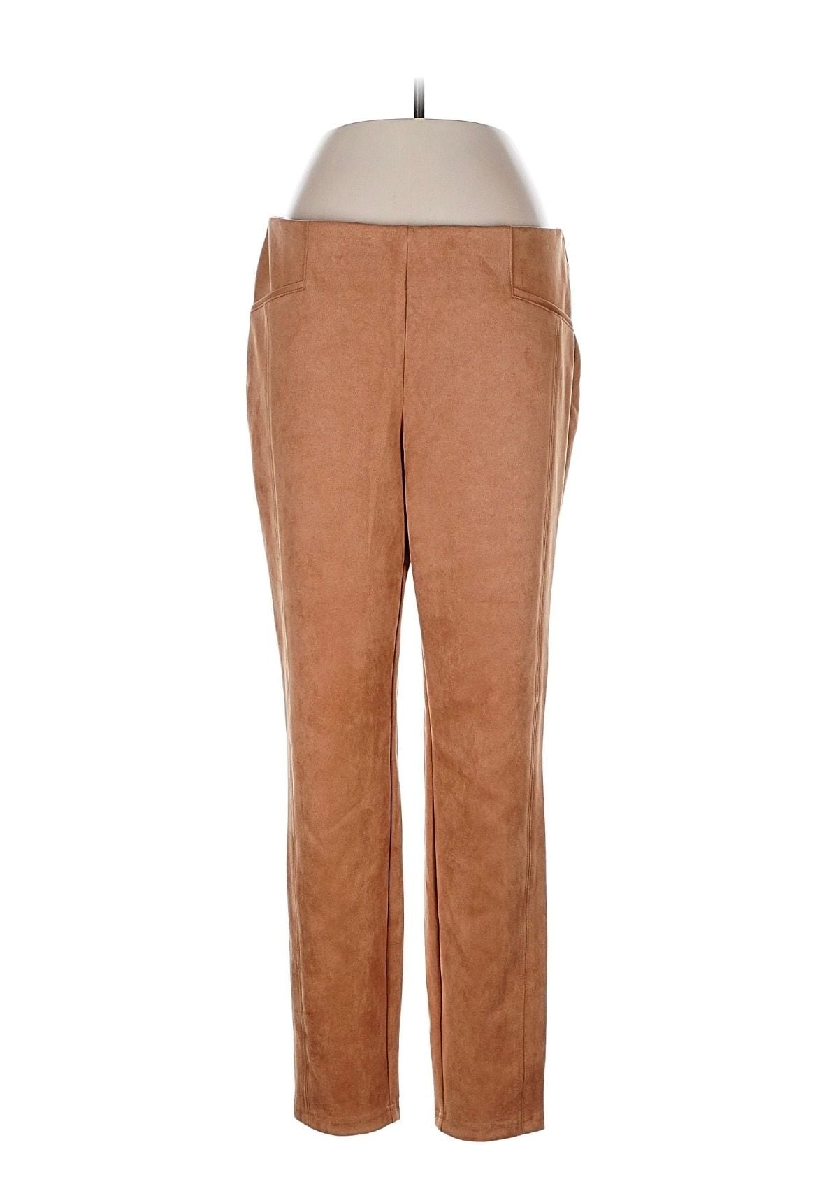 Zac & Rachel Faux Suede Pants Size L Camel Brown Pull On Leggings 2