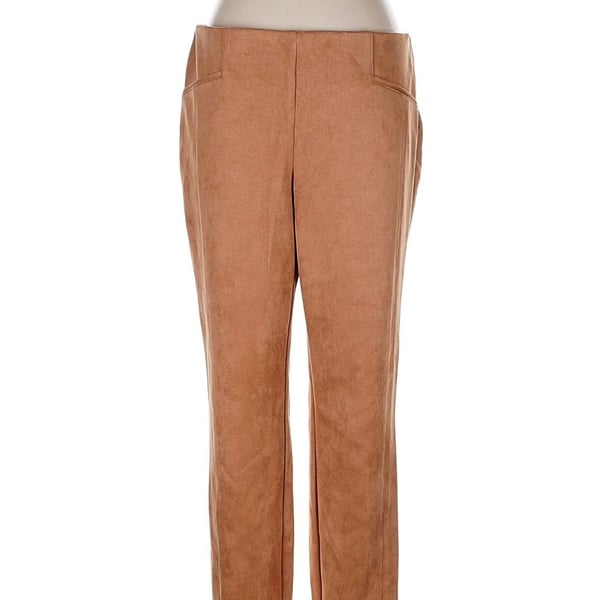 Zac & Rachel Faux Suede Pants Size L Camel Brown Pull On Leggings