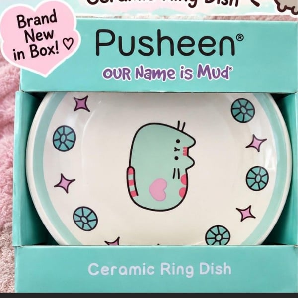 Pusheen Our Name is Mud Ceramic Ring Dish Blue Trinket Tray