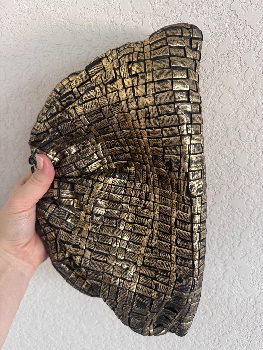 Maria La Rosa Metallic Gold Woven Clutch Shoulder Bag Chain Made in Italy 9