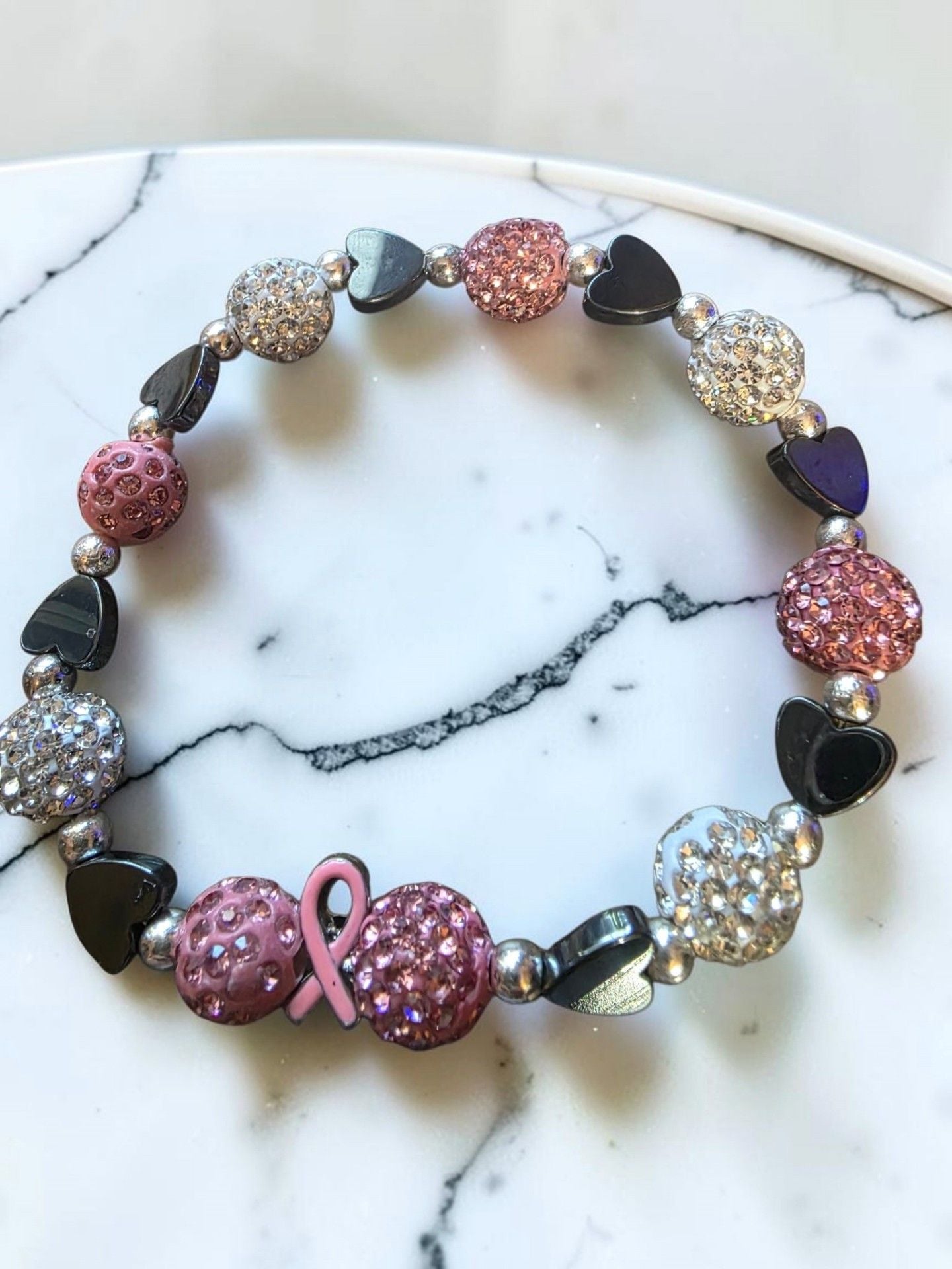 Breast Cancer Awareness Crystal Rhinestone Heart Bracelet 1