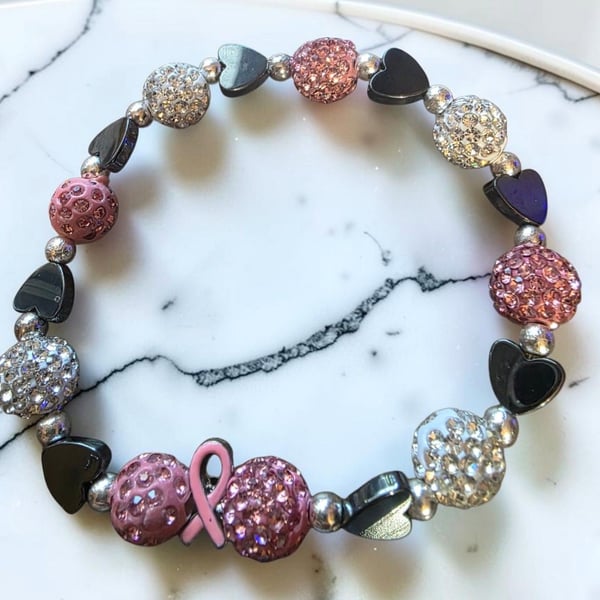 Breast Cancer Awareness Crystal Rhinestone Heart Bracelet