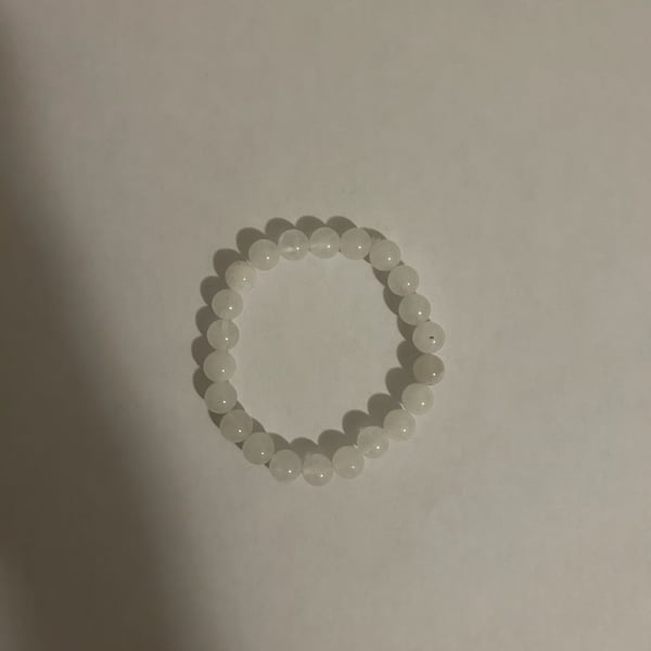 White Beaded Stretch Bracelet, Natural Gemstone Crystal Bead Jewelry