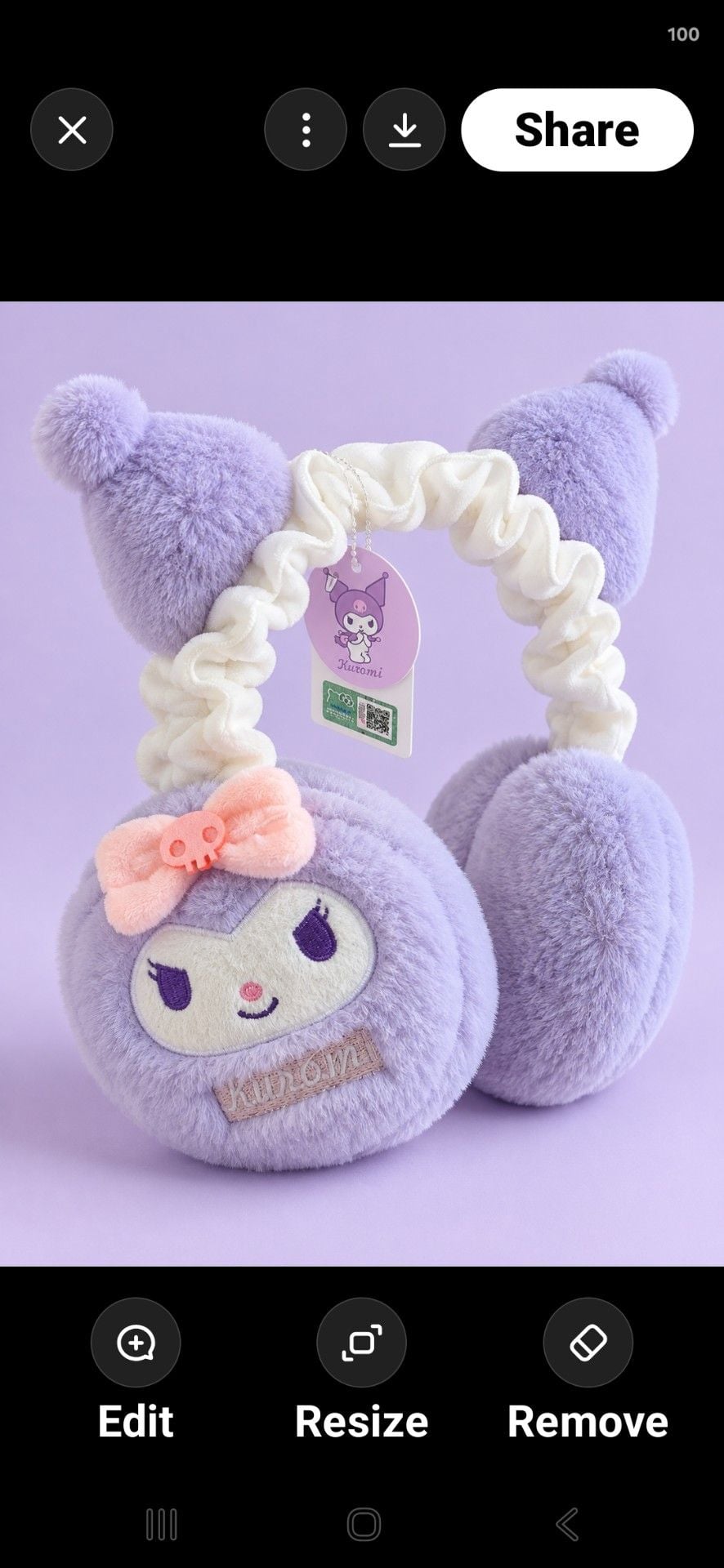 Sanrio Kuromi Plush Earmuffs Purple Fluffy Winter Ear Warmers 3
