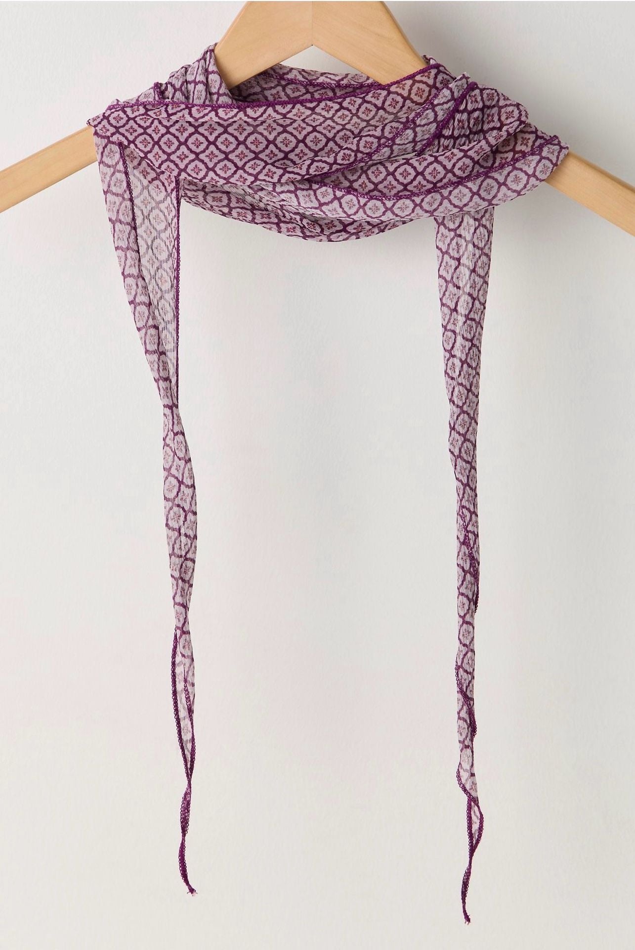 Free People Ultra Skinny Scarf Purple Geometric Print NWT 1